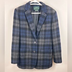 Lauren Ralph Lauren Vintage plaid wool blazer size 6 blue grey tartan luxury